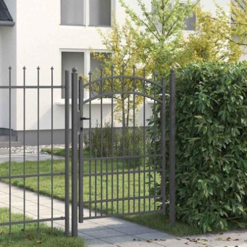 Fence Gate with Spikes Grey 170 x 100 cm Powder-coated steel 42009005
