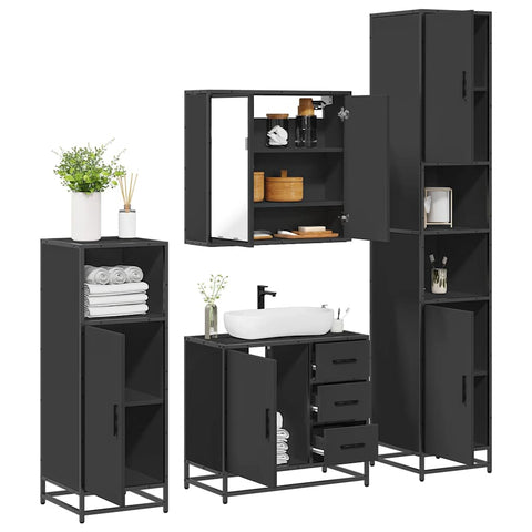 ZNTS 4 Piece Bathroom Furniture Set Black Engineered Wood 3301195