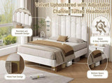 4ft6 Double Premium Velvet Upholstered Bed Frame with Scalloped Channel Tufted Design, Height N652P411467W