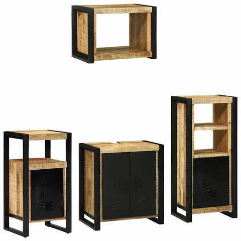 Bathroom Furniture Set with Shelf 4 pcs Brown Solid Mango Wood 3305672