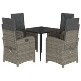 5 Piece Garden Dining Set with Cushions Grey Poly Rattan 3212557