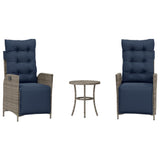 3 Piece Bistro Set with Cushions Grey Poly Rattan 365303