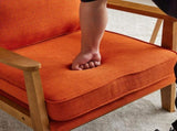 Mid-Century Modern Accent Chair with Wooden Frame - Oak Armrest, Linen-Cotton Burnt Orange 66576481