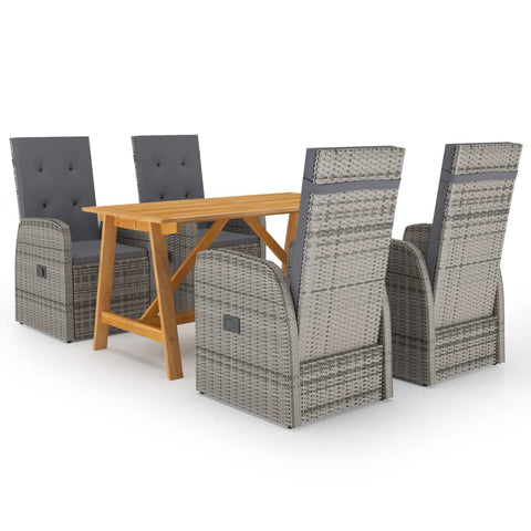 ZNTS 5 Piece Garden Dining Set with Cushions Grey Poly Rattan 3095295