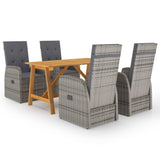 5 Piece Garden Dining Set with Cushions Grey Poly Rattan 3095295