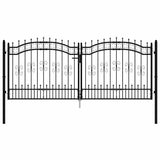 Fence Gate "KAMPEN" with Spear Top Black 302x125 cm Steel 151096