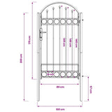 Fence Gate ASSEN with Arched Top Steel 100x175 cm Black 143087