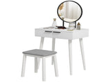 Dressing Table with Mirror and Stool, Vanity Makeup Desk Set with 2 Drawers, Cushioned Stool and T3398P378743