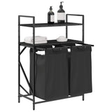 Laundry Basket 2 Compartments with Shelves Black Oak 859085