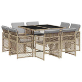 9 Piece Garden Dining Set with Cushions Mix Beige Poly Rattan 3210840