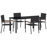 Garden Dining Set with Cushion 5 pcs Black Poly Rattan 3379705