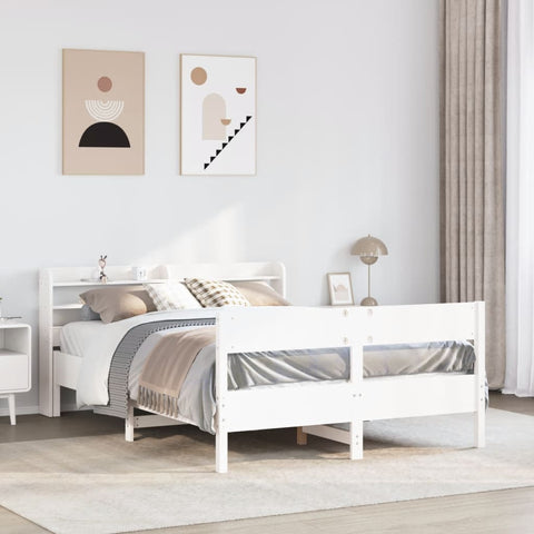 Bed Frame without Mattress White 135x190 cm Double Solid Wood Pine 3306943