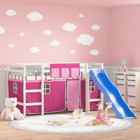 ZNTS Kids' Loft Bed with Curtains without Mattress Pink 90x200 cm 3207023