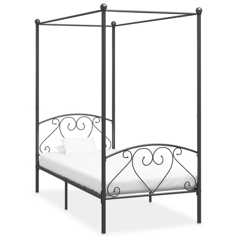 284441 Canopy Bed Frame without Mattress Grey Metal 100x200 cm