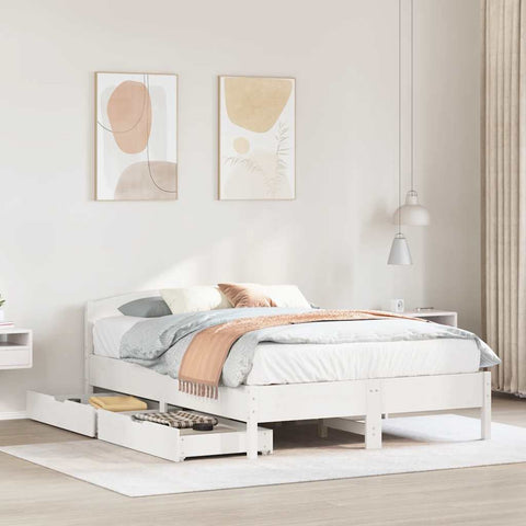 ZNTS Bed Frame without Mattress White 135x190 cm Double Solid Wood Pine 3301837