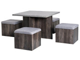 5PC Dining Set Garden Patio Wooden Set 4 Storage Stools Footrest Ottoman with Cushions 1 Table T3398P378096