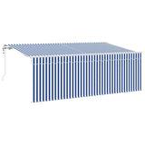 Retractable Awning Manual Blue and white 400 x 200 cm Fabric 3329779