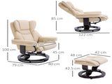 360&deg Swivel Recliner Chair with Footstool, PU Leather Manual Recliner Armchair with Solid Wood T3398P328126