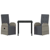 Garden Dining Set with Cushion 3 pcs Grey Poly Rattan 3379499