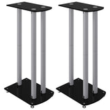 Speaker Stands 2pcs Black&Silver Tempered Glass 3 Pillars Design 51803