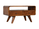 Solid Wood Mini Chestnut Curved Media Unit, 2 Drawers and Open Slot, Dark Brown B2743P402944