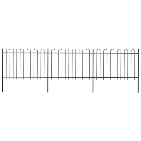 ZNTS Garden Fence with Hoop Top Steel 5.1x1.2 m Black 277667