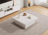 Modern square coffee table with marble look, Centre Tea Table with 4 Sliding Drawers, Coffee End N605P375112W
