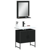 ZNTS 2 Piece Bathroom Cabinet Set Black Engineered Wood 3214334