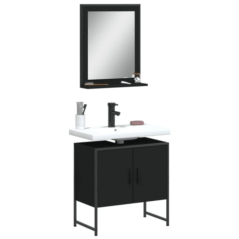 ZNTS 2 Piece Bathroom Cabinet Set Black Engineered Wood 3214334