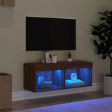 TV Cabinet with LED Lights Brown Oak 80x30x30 cm 837153