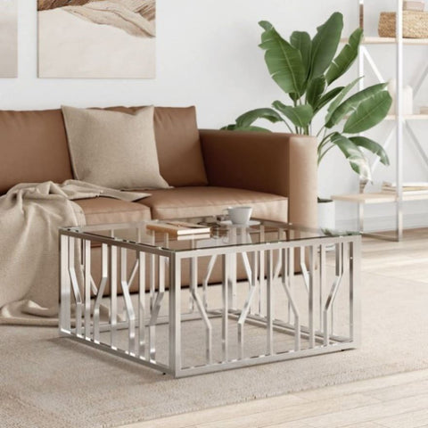 ZNTS Coffee Table 80x80x40 cm Stainless Steel and Glass 350057