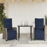 3 Piece Garden Dining Set with Cushions Grey Poly Rattan 3213044