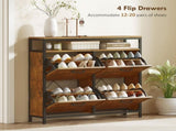 Shoe Storage Cabinet with 4 Flip Drawers and Open Shelf - Rustic Brown T3398P377993
