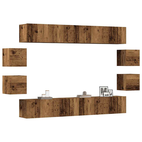 ZNTS Wall Mounted TV cabinets 8 pcs Old Wood Engineered Wood 3328951