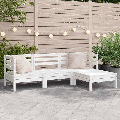 Garden Sofa 3-Seater with Footstool White Solid Wood Pine 838055