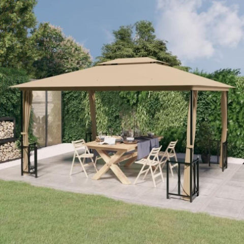 Gazebo with Sidewalls&Double Roofs 3x4 m Taupe 318545