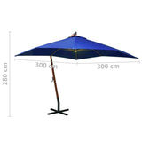 Hanging Garden Parasol with Pole Azure Blue 3x3 m Solid Fir Wood 313779