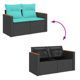 7 Piece Garden Sofa Set with Cushions Brown Poly Rattan Acacia 3328114