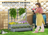2-Tier Garden Bed with Trellis, Wooden Elevated Planter Box with Drainage Holes, Outdoor T3398P328034