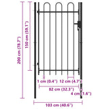 Fence Gate Single Door with Arched Top Steel 1x1.5 m Black 146031
