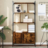Bookcase with Doors Smoked Oak 76.5x30x154.5 cm Engineered Wood 833350