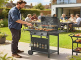 Gas Burner Barbecue Grill, 2 Burner Gas Grill with Side Tables, Warming Rack, Shelf, Thermometer, T3398P553473