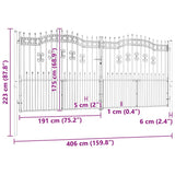 Fence Gate KAMPEN with Spear Top Black 394.5x172 cm Steel 151103
