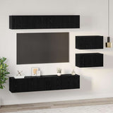 TV Cabinet Set Wall-mounted 6 pcs Black Oak Engineered Wood 3393475