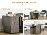 Multi-Storage Six-Person Drop Leaf Dining Table - Grey T3398P342379