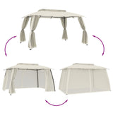 Gazebo with Double Roof and Mesh Walls Cream 3.93x2.93 m Steel 368451