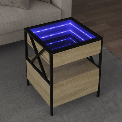 ZNTS Coffee Table with Infinity LED Sonoma Oak 40x40x51 cm 847718