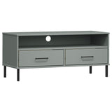 TV Cabinet with Metal Legs Grey Solid Wood Pine OSLO 351025