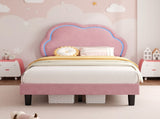 3ft Single Upholstered Bed with LED Adjustable Cute Cloud Headboard, Soft Velvet Bed Frame with N652P241968P