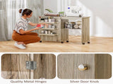 Folding Sewing Table, Drop Leaf Craft Table with Storage Bins, Open Shelf and Wheels, Rolling Sewing T3398P344848
